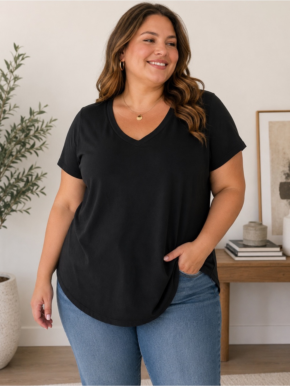 Torrid Black Classic Fit V-Neck Tee Shirt Short Sleeve Plus Size 1X 14 16